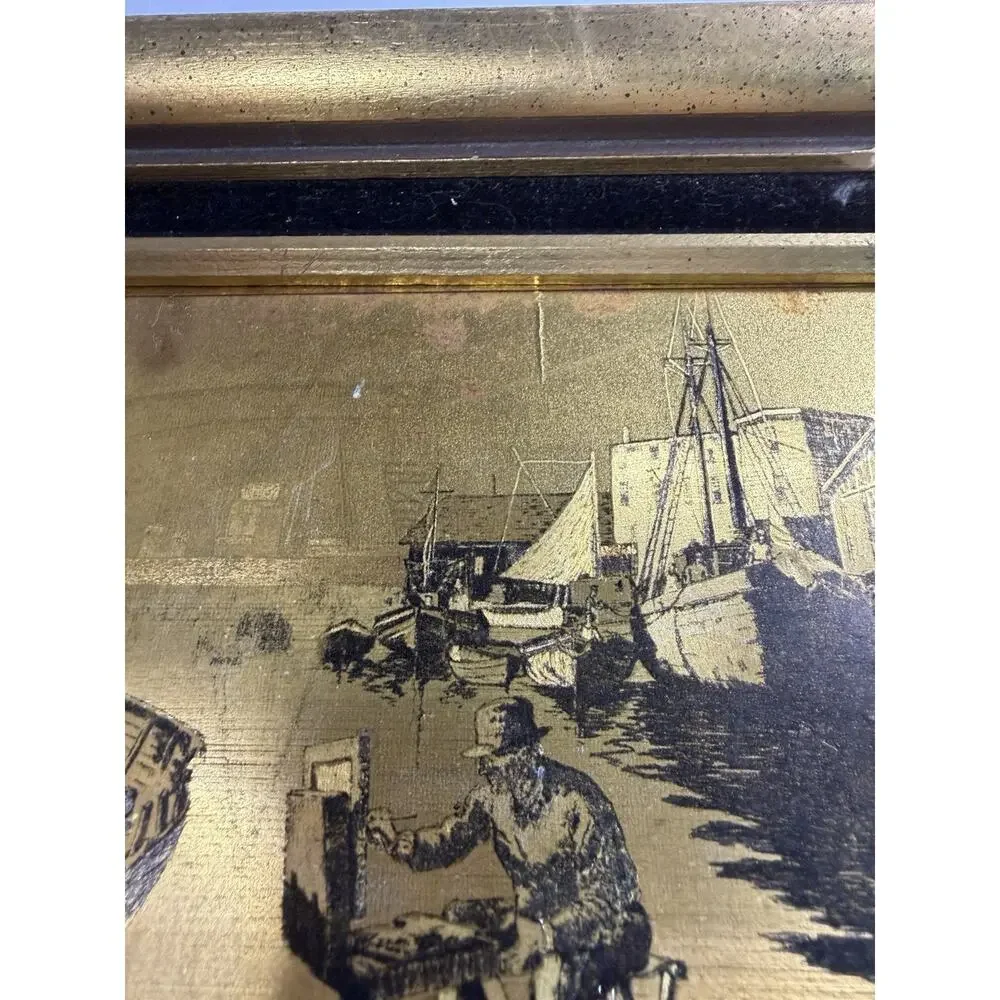 Set 4 Lionel Barrymore Gold Etch Prints Point Mugu Coastal Scenes Framed